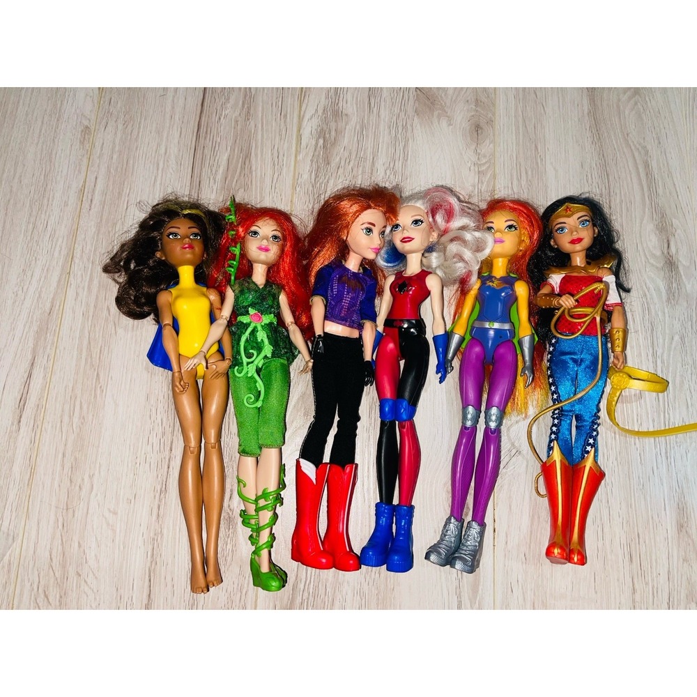 DC Super Hero Girls Mattel Doll Lot 6 Batgirl Wonder Woman Starfire Frost Ivy